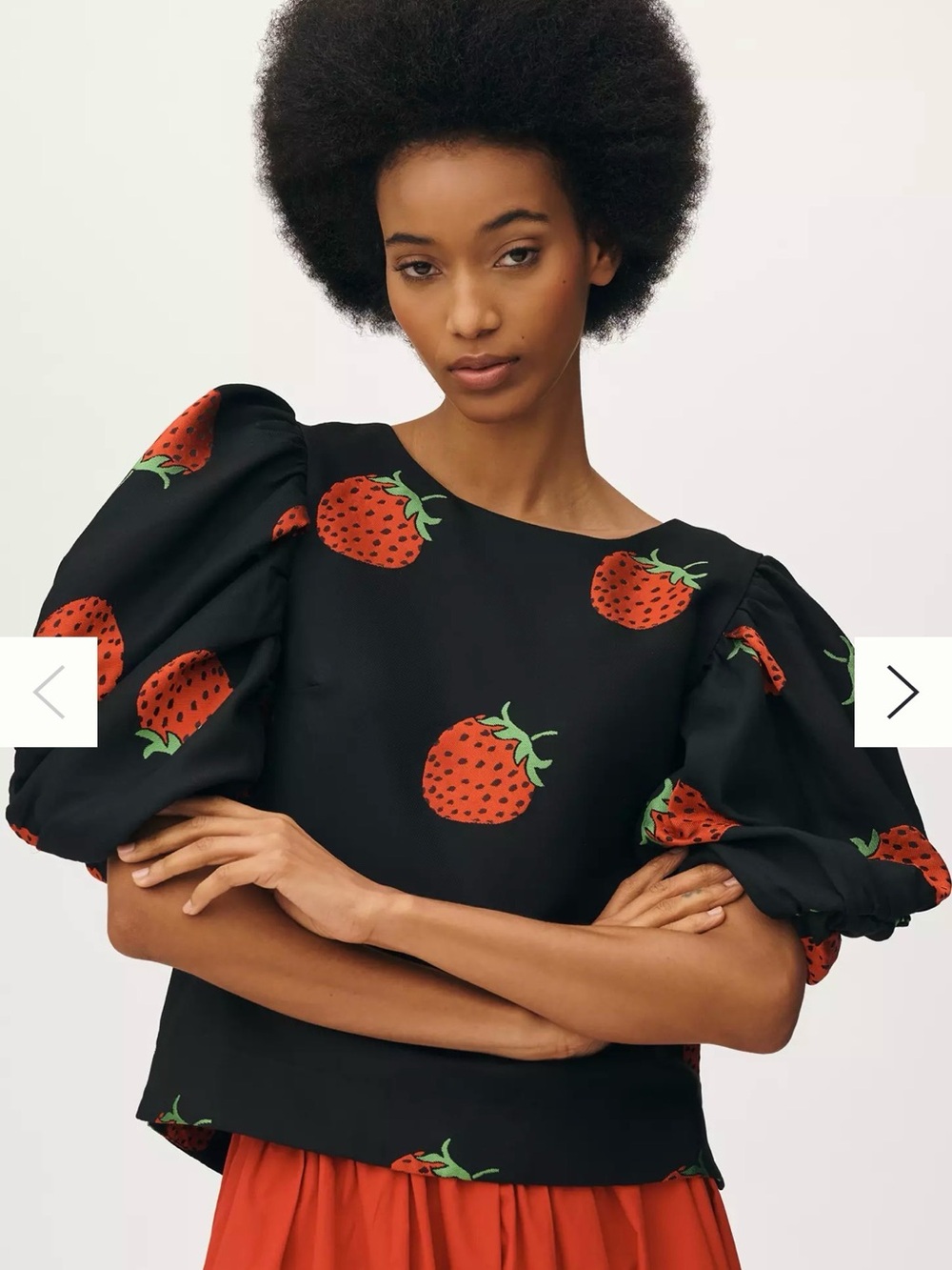 Maeve black blouse with red strawberries size small - Picture 2 of 7
